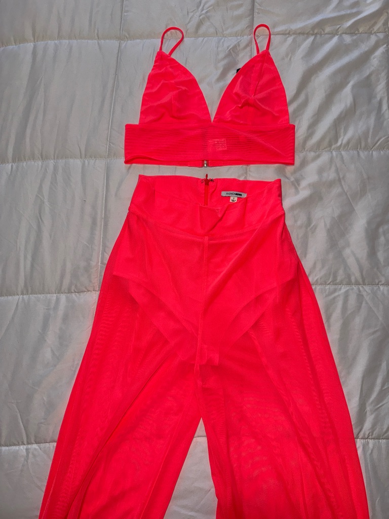 Fashion Nova Neon Pink Sheer Wide Leg Pants